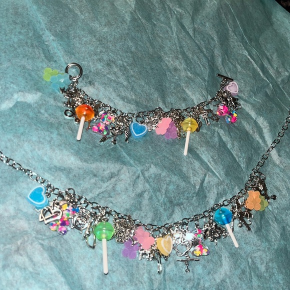 Silver Charm Bracelet with Necklace. Junk style - Picture 4 of 12